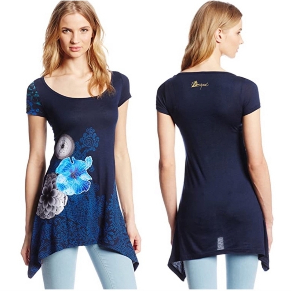 DESIGUAL Alacant Mandala Appliqué Tunic Tee Size M